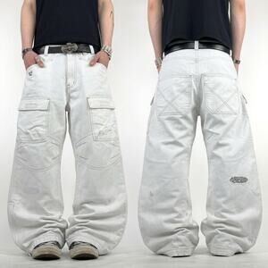 Vintage y2k skater embroidered rare cargo baggy white grunge pants